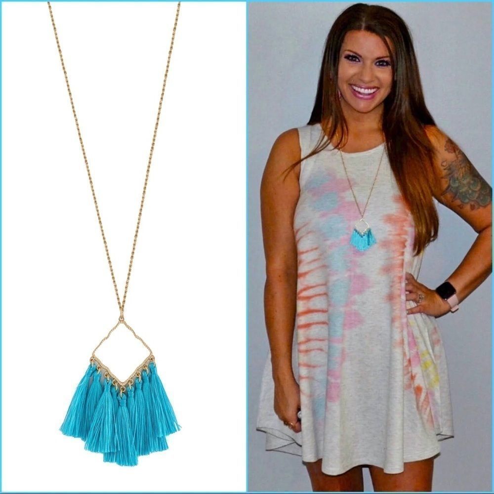 Turquoise Tassel Long Necklace